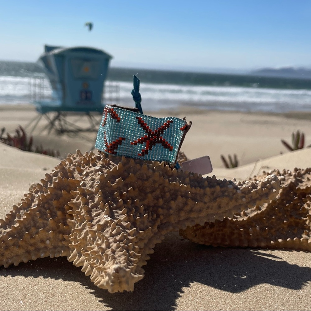 Starfish Bracelet sky blue ( orange :brown) beaded costal cowgirl